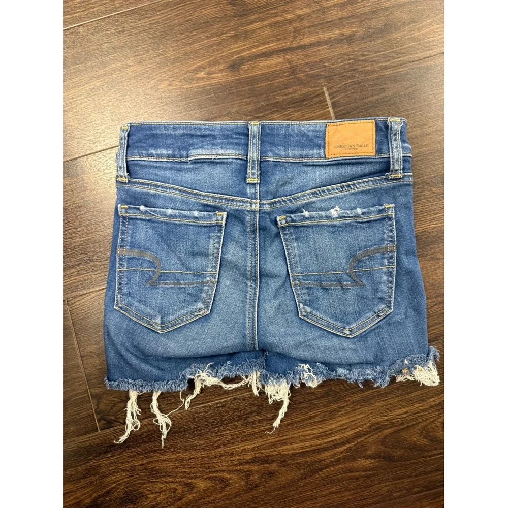 American Eagle AE Super Stretch Denim Shorts 00 Long Distressed Frayed